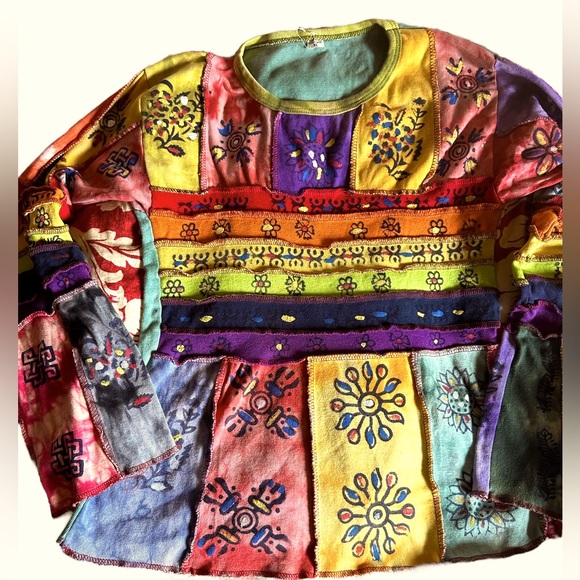 Tops - Size large made in Nepal patchwork, piecework, festival ,hippie top. Bell sleeve